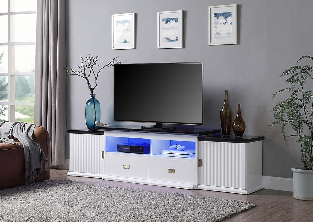 ACME Barend - TV Stand - White & Black High Gloss Finish | Meri Furniture