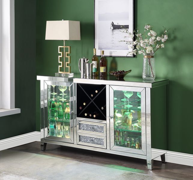 ACME Noralie - Wine Cabinet - Mirrored & Faux Diamonds - 36" | Meri Furniture