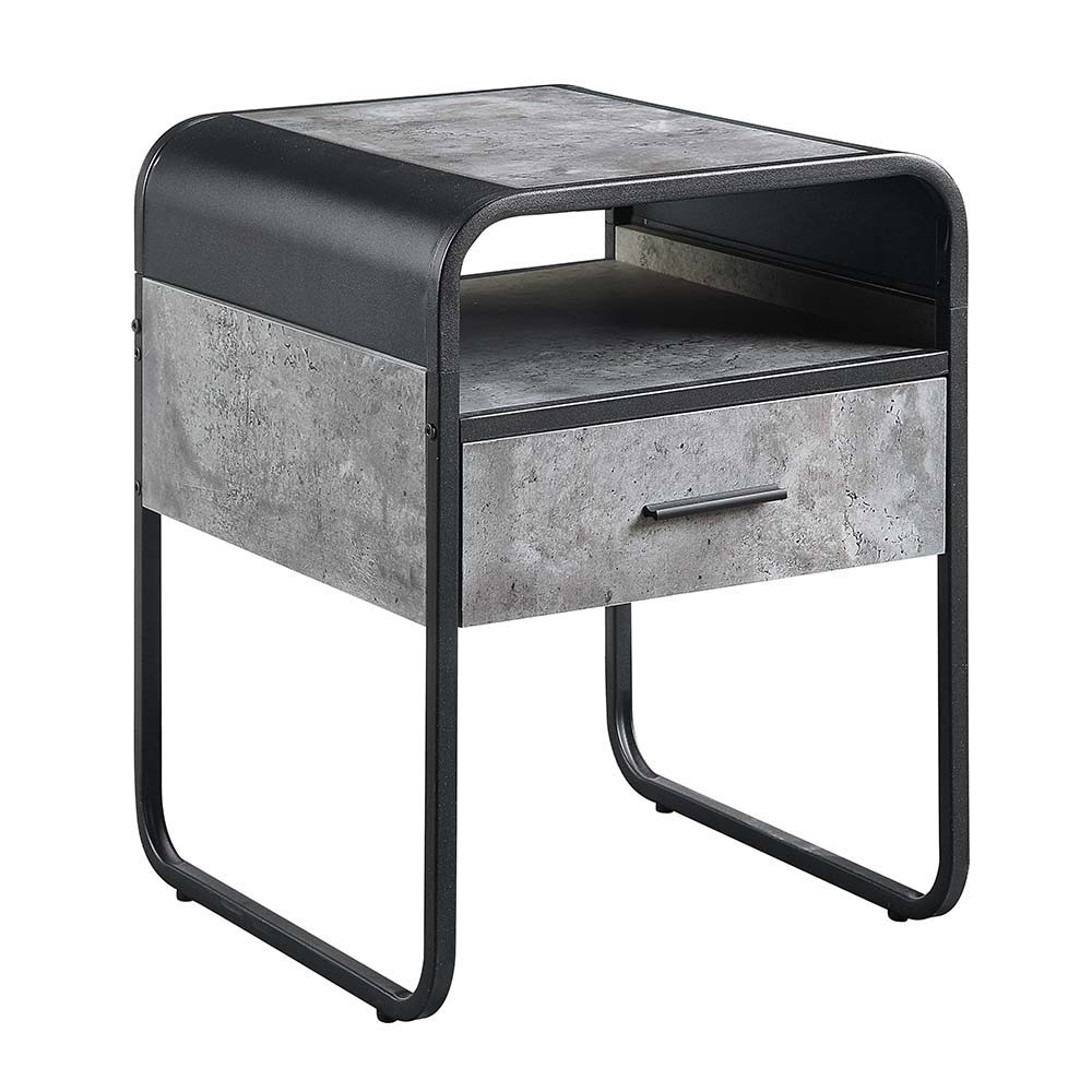 ACME Raziela - End Table - Concrete Gray & Black Finish - 22" | Meri Furniture