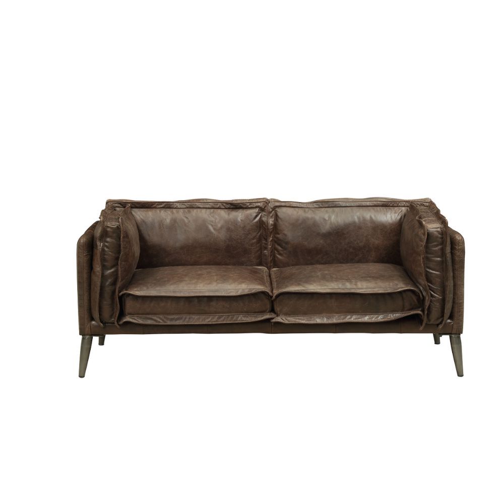 ACME Porchester - Loveseat - Distress Chocolate Top Grain Leather | Meri Furniture