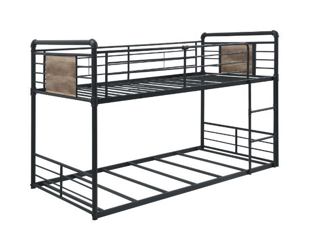 ACME Cordelia - Twin Over Twin Bunk Bed - Antique Oak, Sandy Black & Dark Bronze Hand-Brushed Finish | Meri Furniture