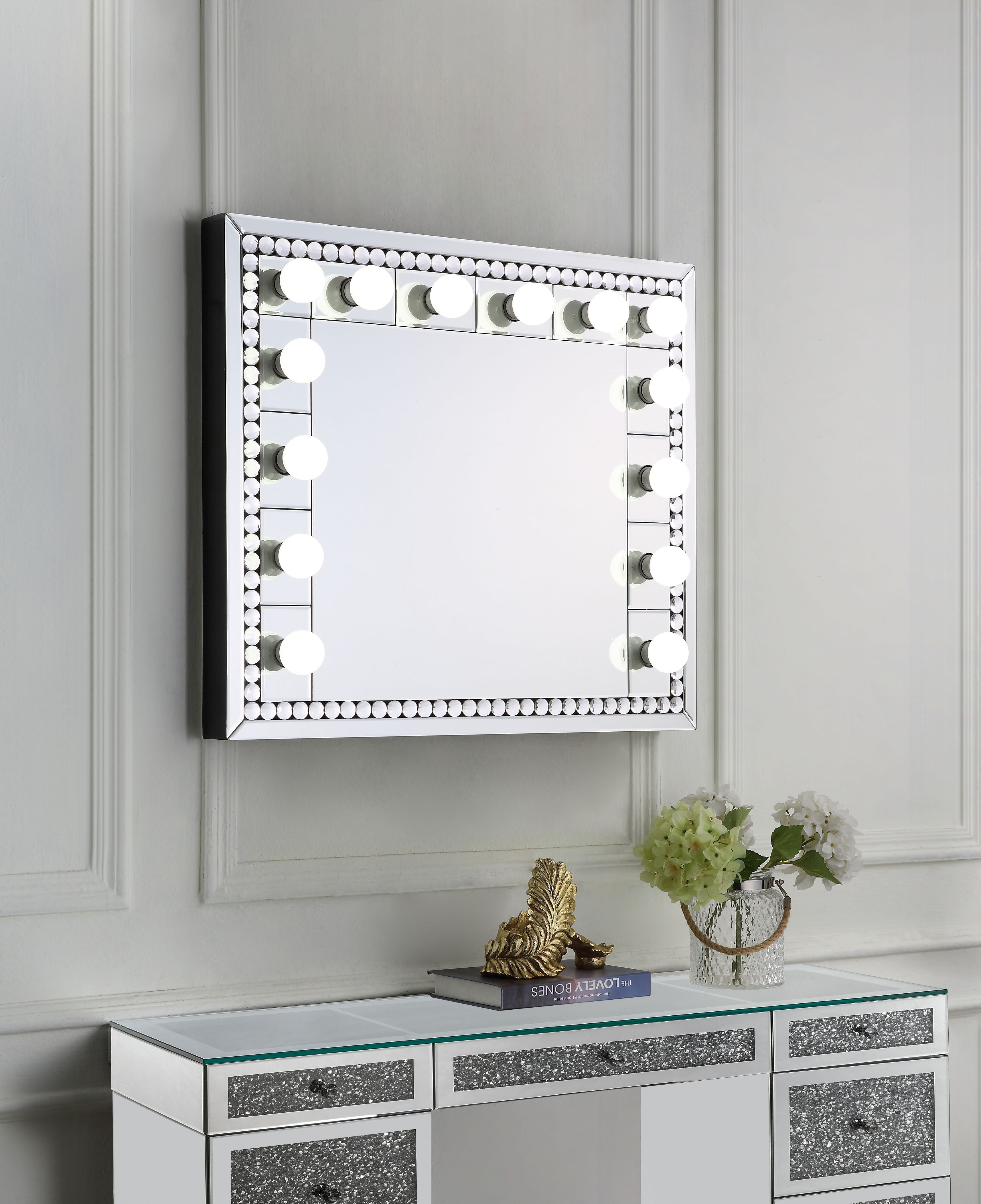 ACME Farai - Wall Decor - Mirrored & Faux Crystal Diamonds - 28" | Meri Furniture