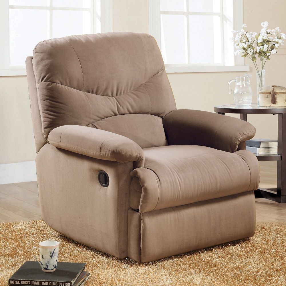 ACME The lovely Arcadia Glider recliner offers comfort, style and value for any home. A smooth microfiber seat cushion provides relaxation from seat to toe with an easy to reach external handle for operating the reclining mechanism. | Meri Furniture