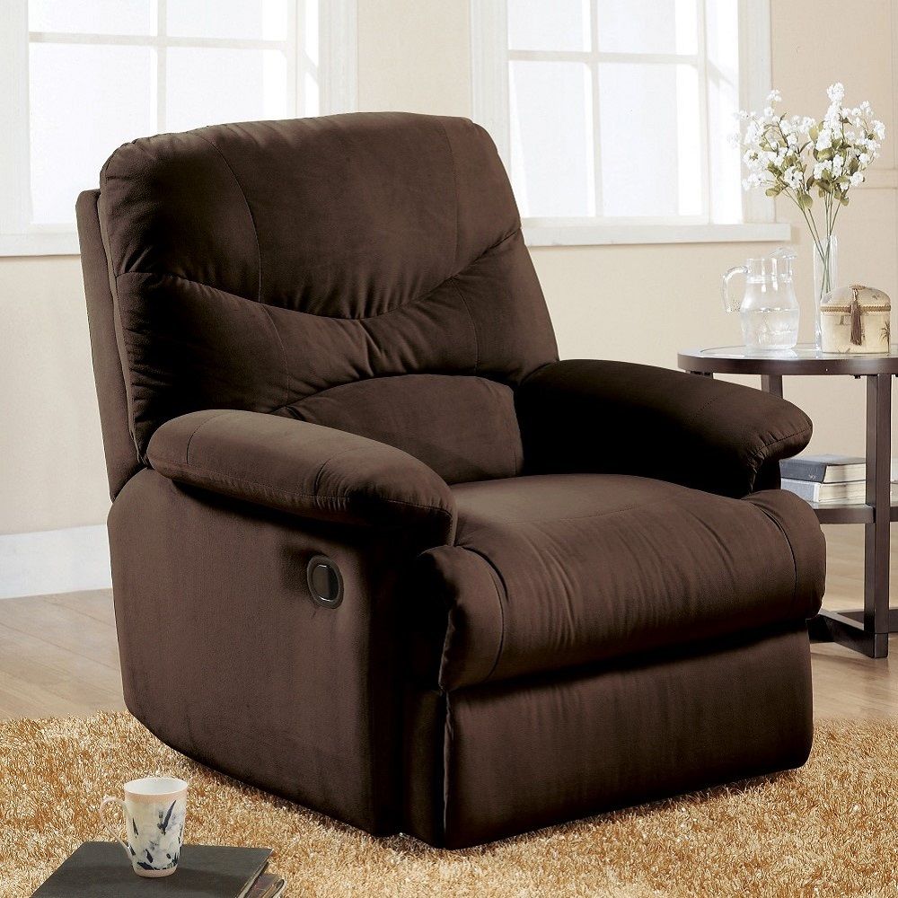 ACME The lovely Arcadia Glider recliner offers comfort, style and value for any home. A smooth microfiber seat cushion provides relaxation from seat to toe with an easy to reach external handle for operating the reclining mechanism. | Meri Furniture
