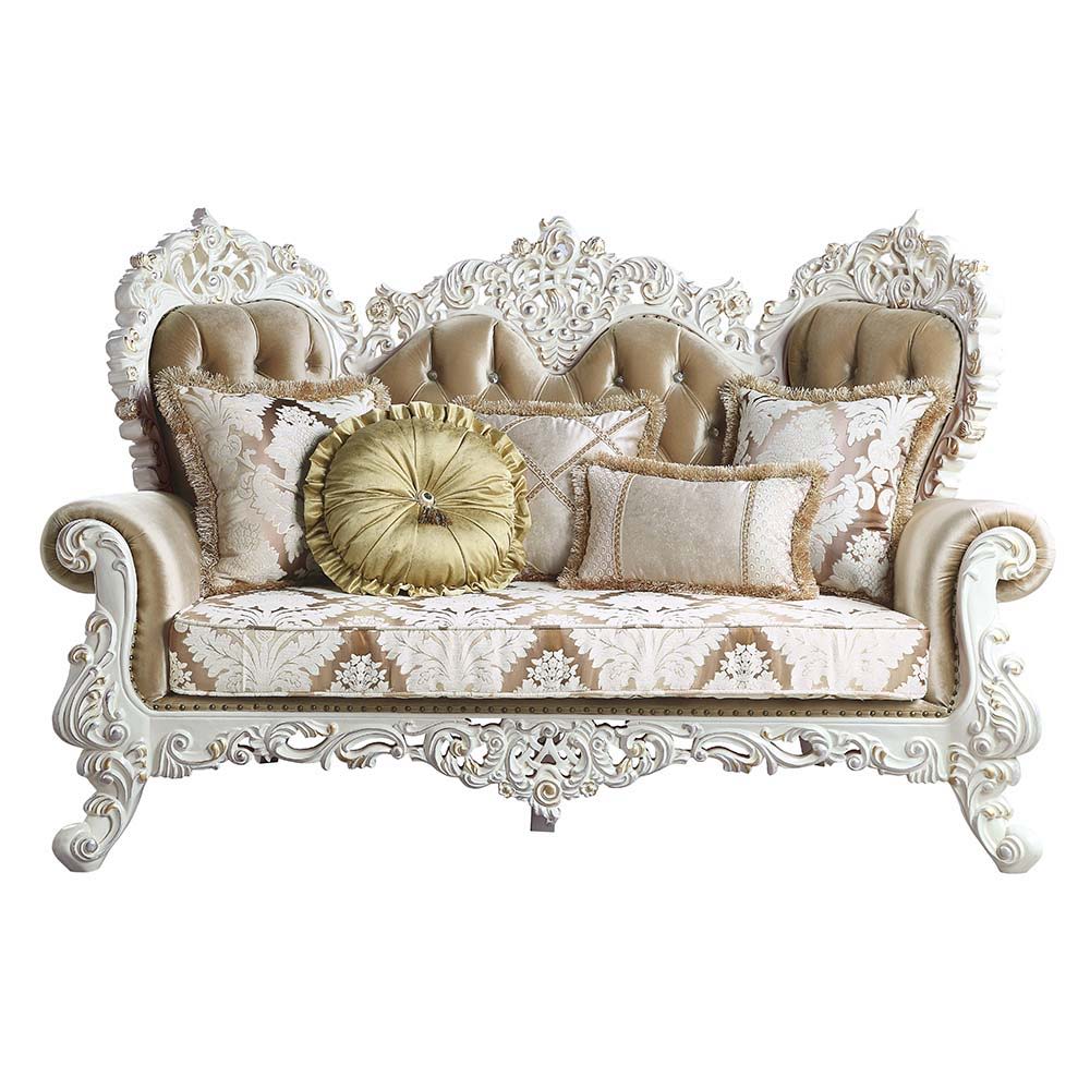 ACME Vanaheim - Loveseat - Fabric & Antique White Finish | Meri Furniture