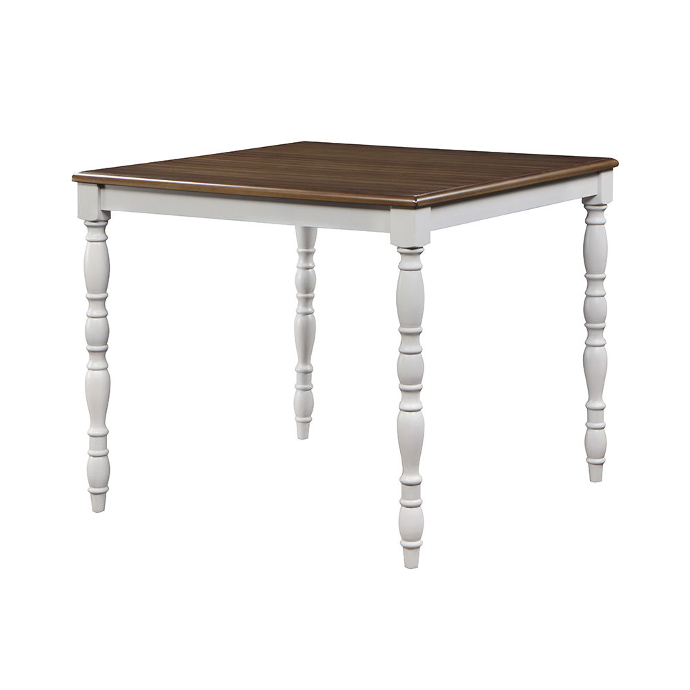 ACME Bettina - Counter Height Table Set (5 Piece) - Beige Fabric, Antique White & Weathered Oak | Meri Furniture