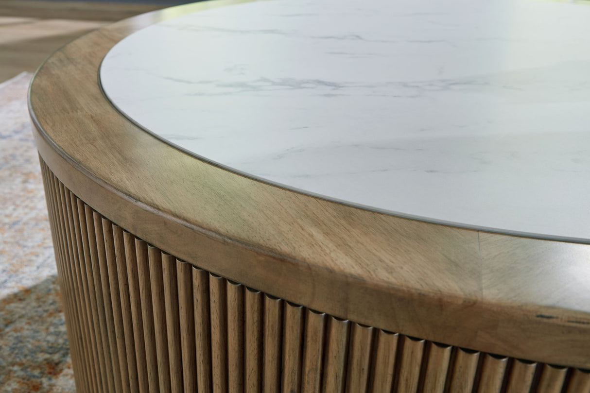 Signature Design by Ashley® Camdill - Light Brown / White - Round Cocktail Table | Meri Furniture