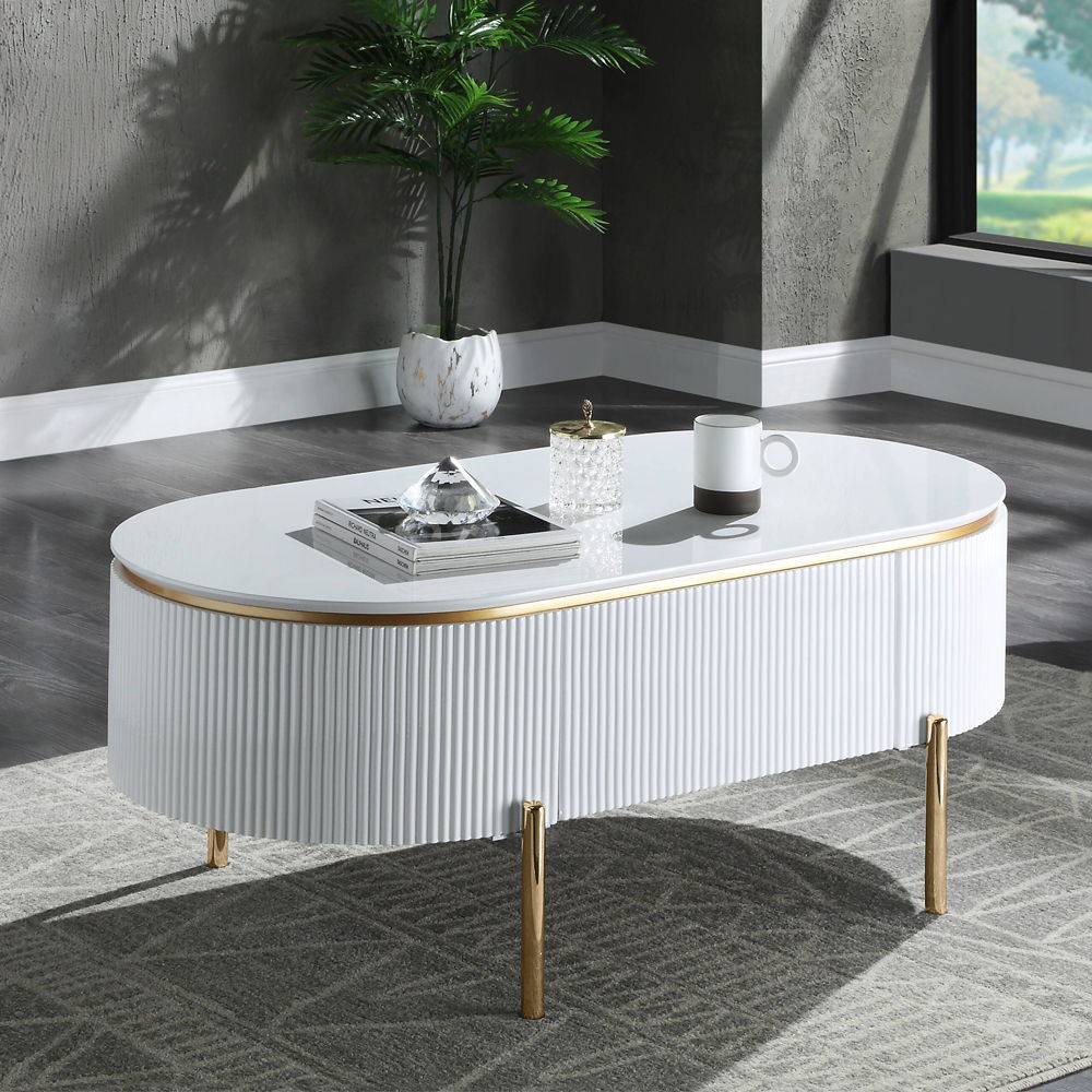 ACME Daveigh - Coffee Table - White High & Gold | Meri Furniture