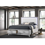 ACME Box Spring Required Panel Headboard w/LED Shimmering Silver Trim Accent Storage Footboard | Meri Furniture