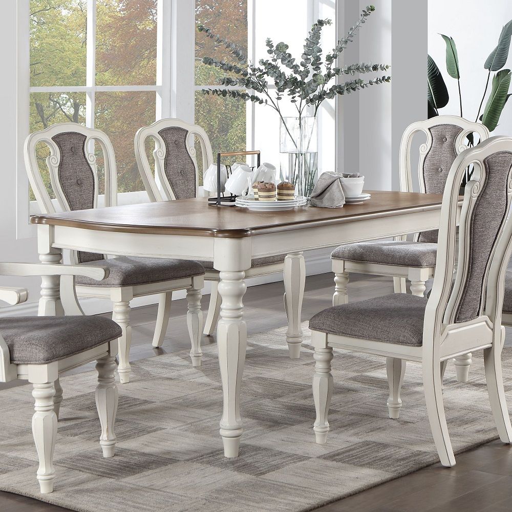 ACME Florian - Dining Table - Oak & Antique White | Meri Furniture