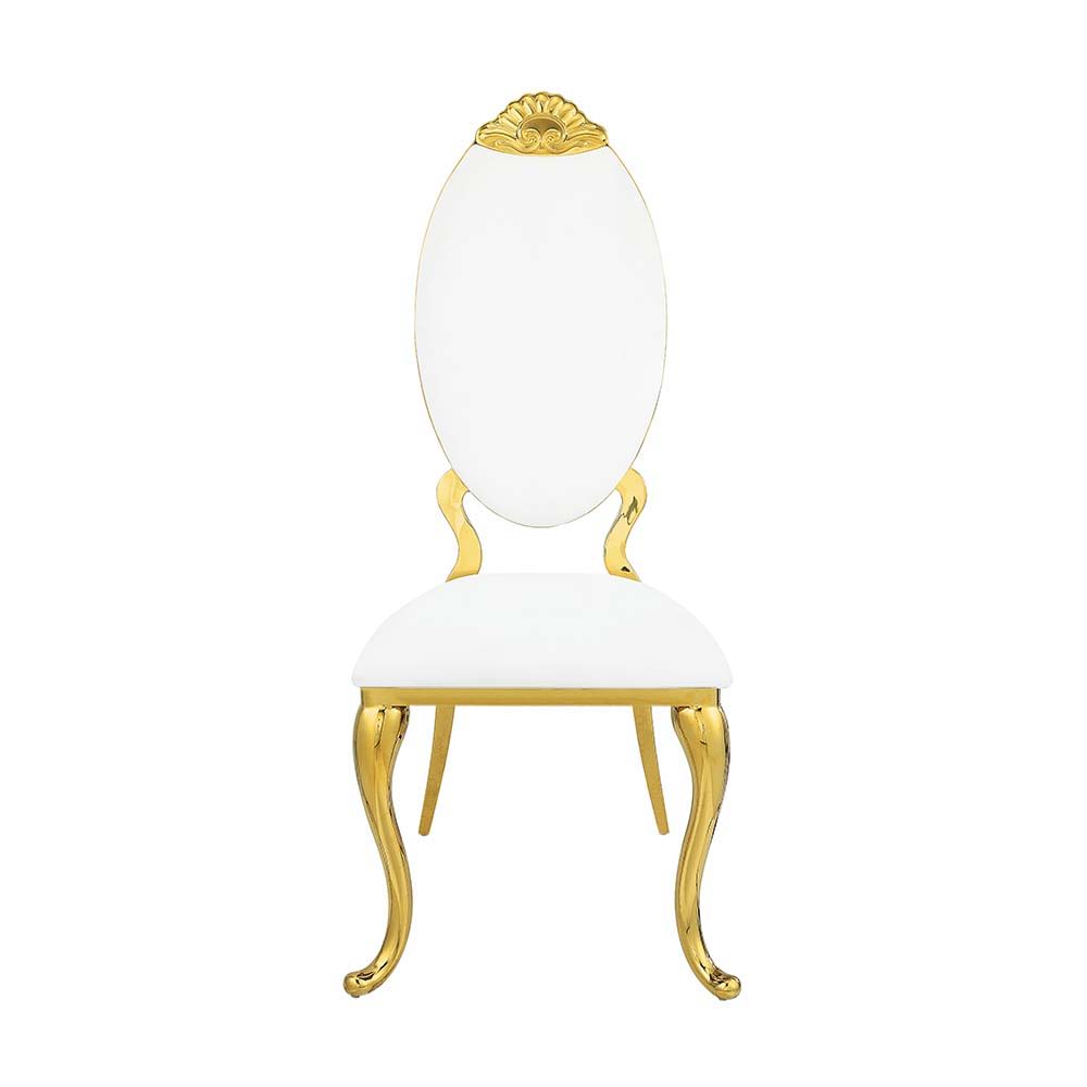 ACME Fallon - Side Chair (Set of 2) - White PU & Mirroed Gold Finish | Meri Furniture