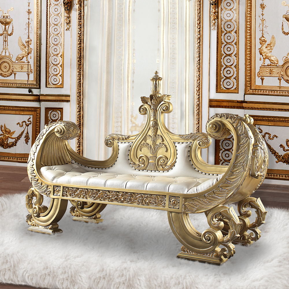 ACME Bernadette - Bench - White PU & Gold Finish | Meri Furniture