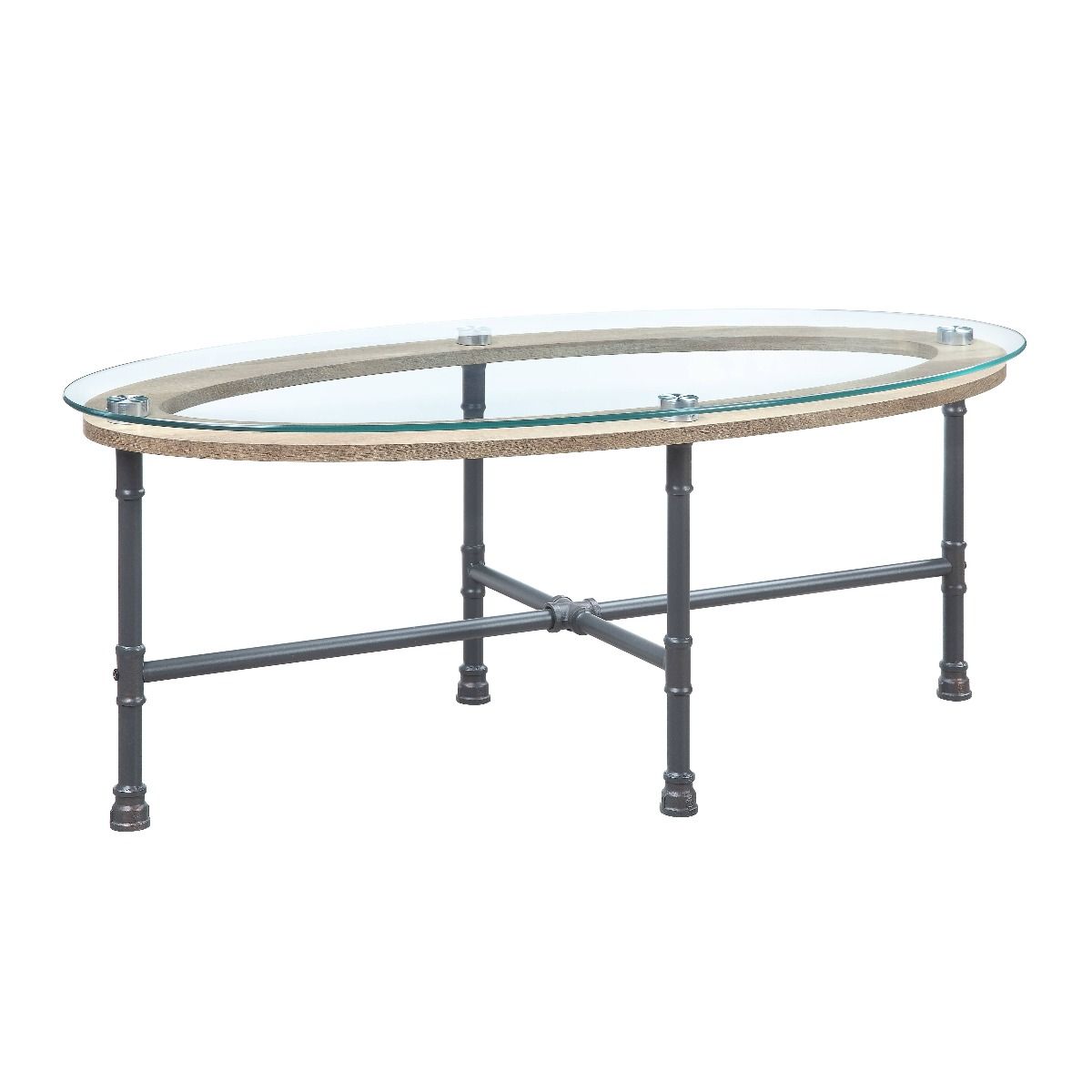 ACME Brantley - Coffee Table - Clear Glass & Sandy Gray Finish | Meri Furniture