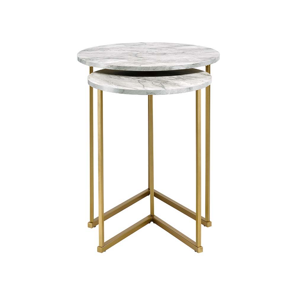 ACME Garo - Accent Table - Faux Marble & Gold Finish - 24" | Meri Furniture