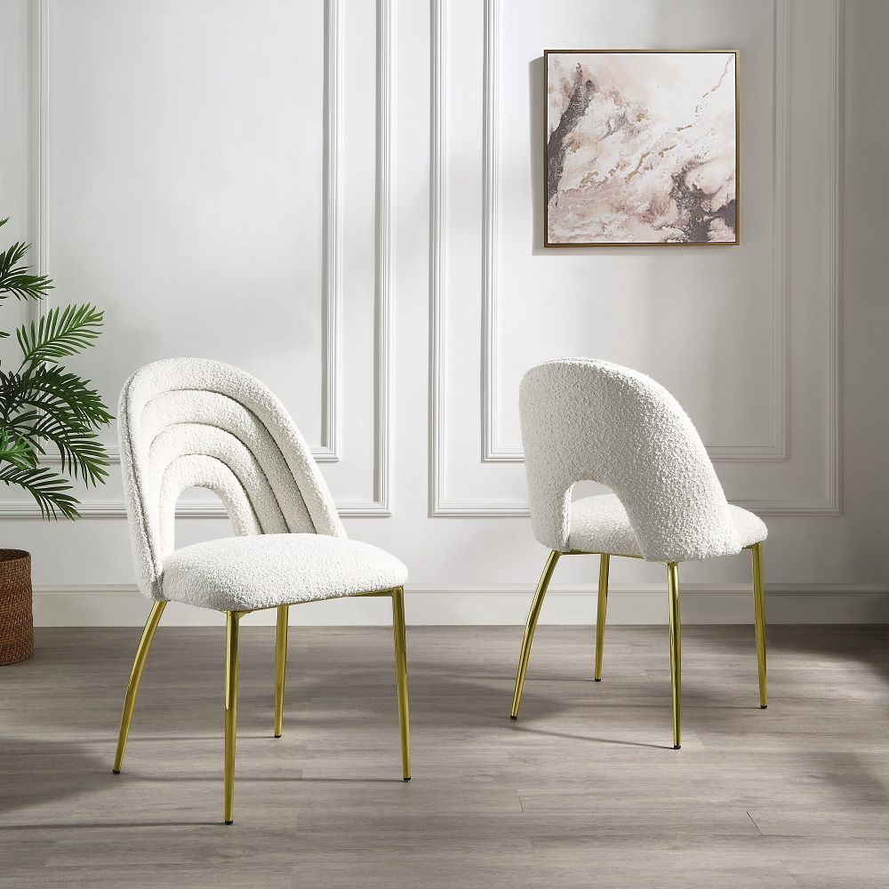 ACME Fadri - Side Chair (Set of 2) - Teddy Sherpa & Mirrored Gold | Meri Furniture