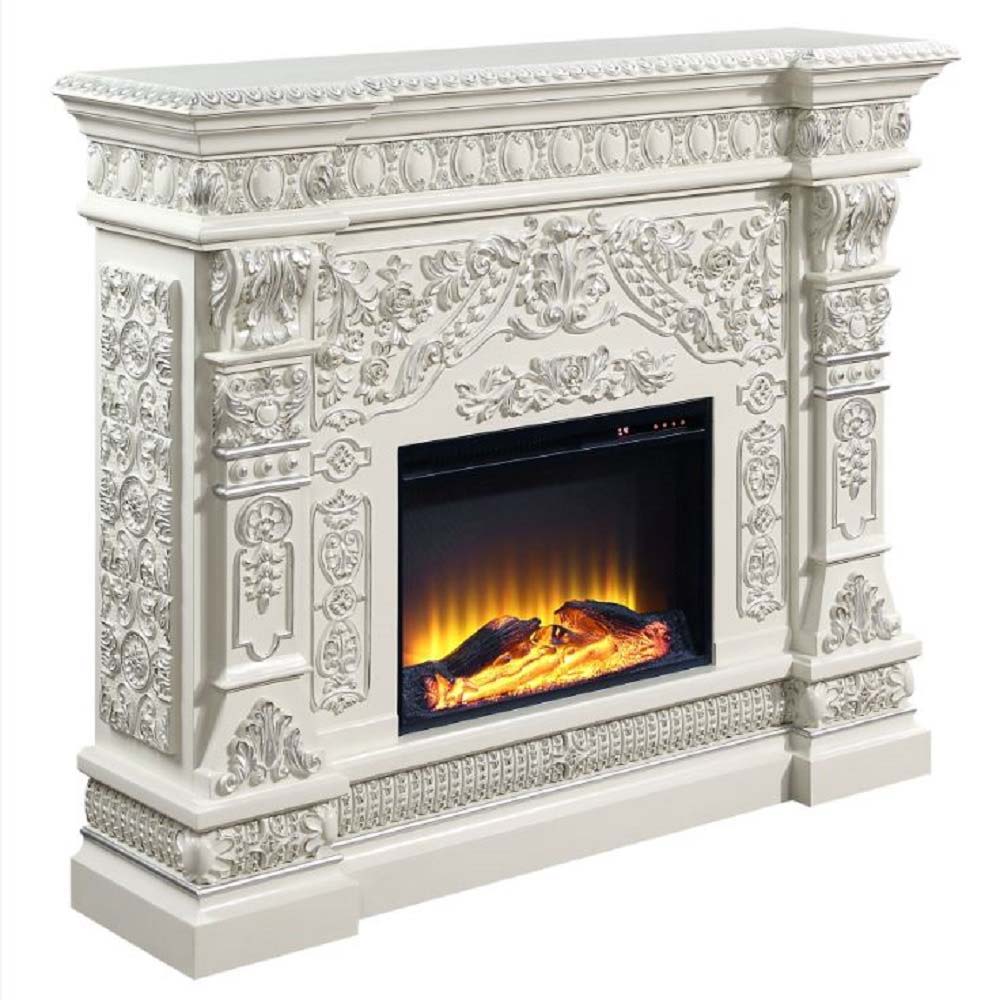 ACME Zabrina - Fireplace - Antique White Finish | Meri Furniture