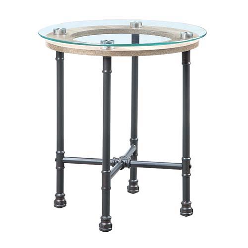 ACME Brantley - End Table - Clear Glass & Sandy Gray Finish | Meri Furniture
