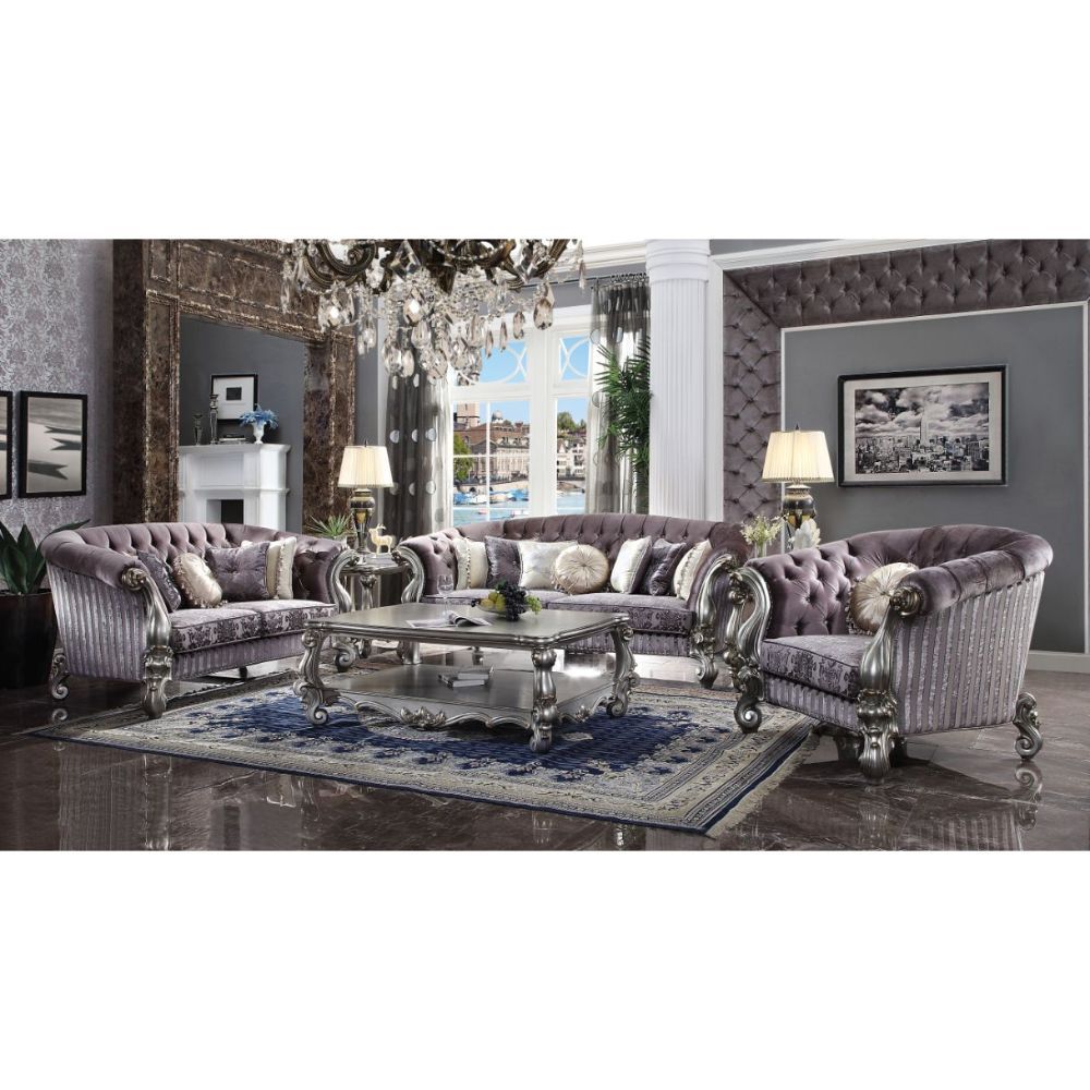 ACME Versailles - Sofa - Velvet & Antique Platinum | Meri Furniture