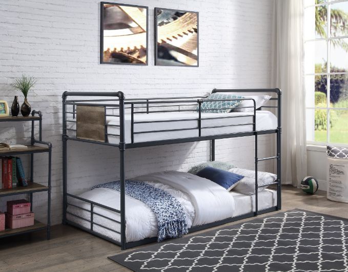 ACME Cordelia - Twin Over Twin Bunk Bed - Antique Oak, Sandy Black & Dark Bronze Hand-Brushed Finish | Meri Furniture