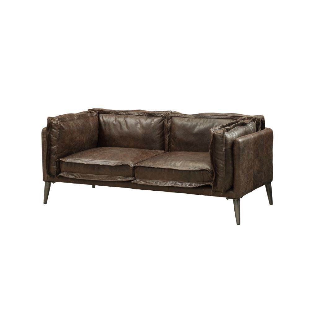 ACME Porchester - Loveseat - Distress Chocolate Top Grain Leather | Meri Furniture