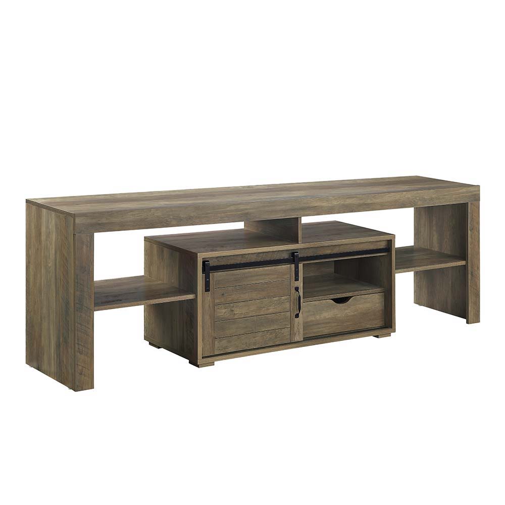 ACME Wasim - TV Stand - Rustic Oak Finish | Meri Furniture
