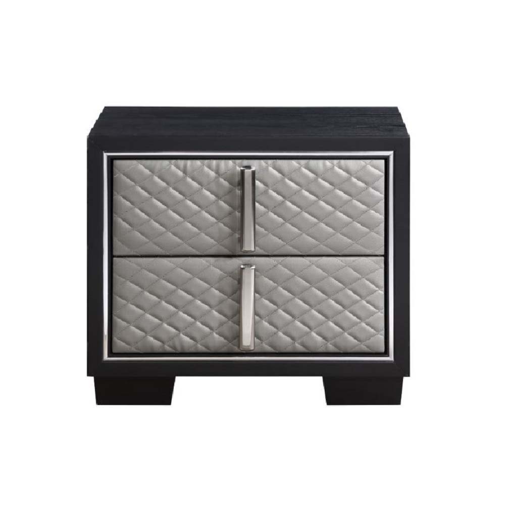 ACME Nicola - Nightstand - Silver PU & Black Finish | Meri Furniture