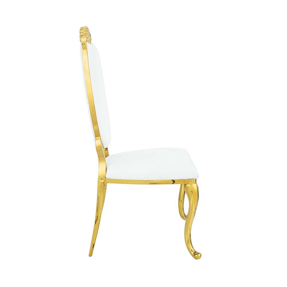 ACME Fallon - Side Chair (Set of 2) - White PU & Mirroed Gold Finish | Meri Furniture