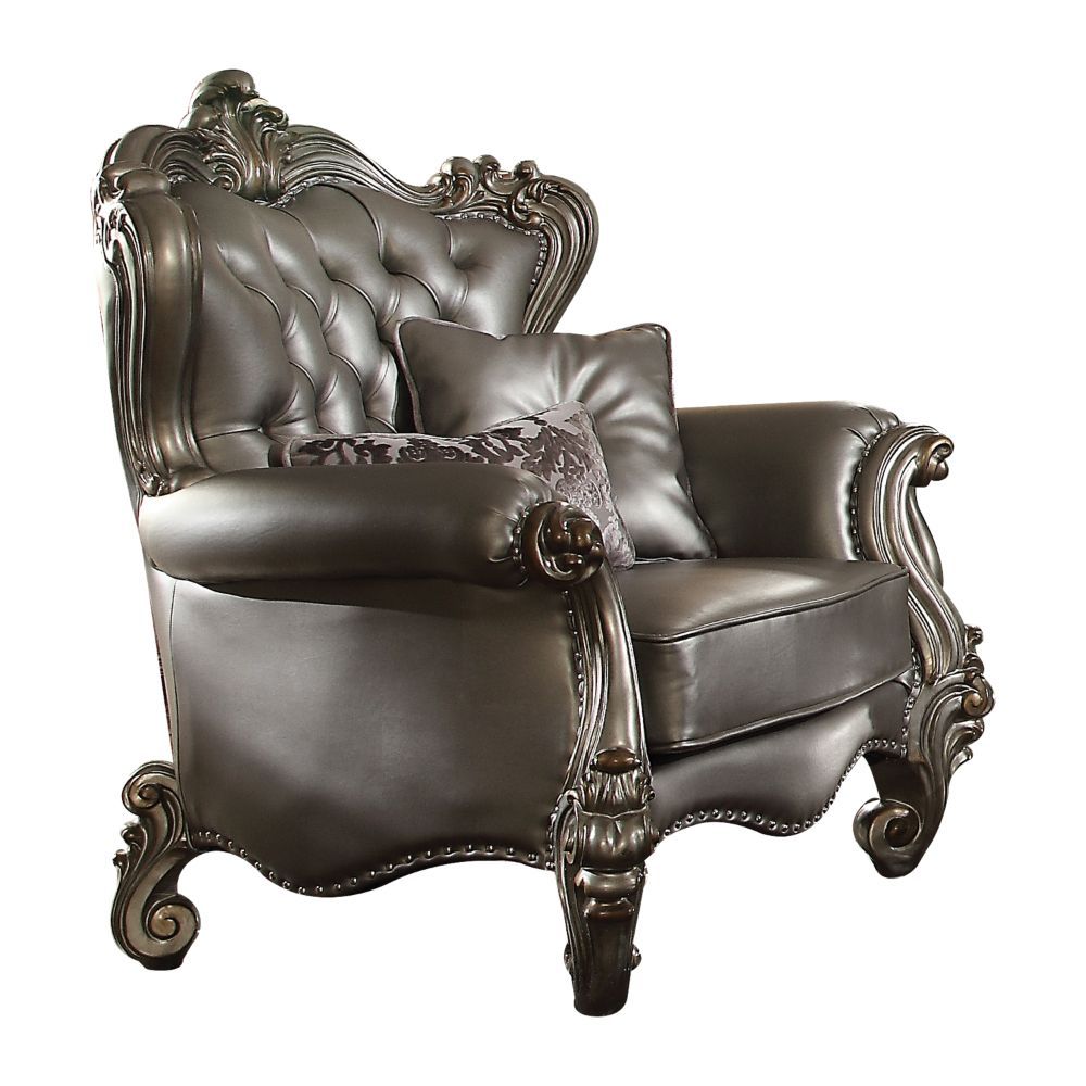 ACME Versailles - Chair - Silver PU & Antique Platinum | Meri Furniture
