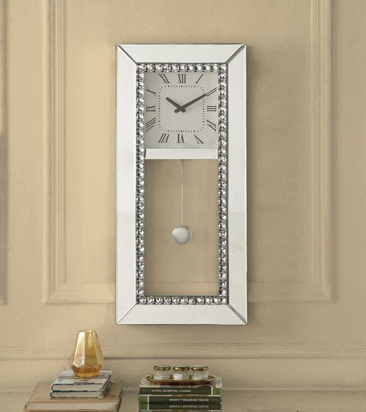 ACME Lotus - Wall Clock - Mirrored & Faux Crystal Diamonds | Meri Furniture