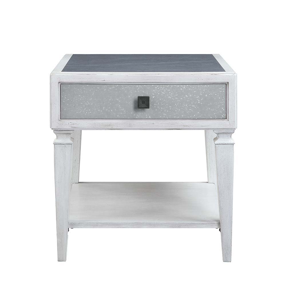 ACME Katia - End Table - Rustic Gray & Weathered White Finish | Meri Furniture