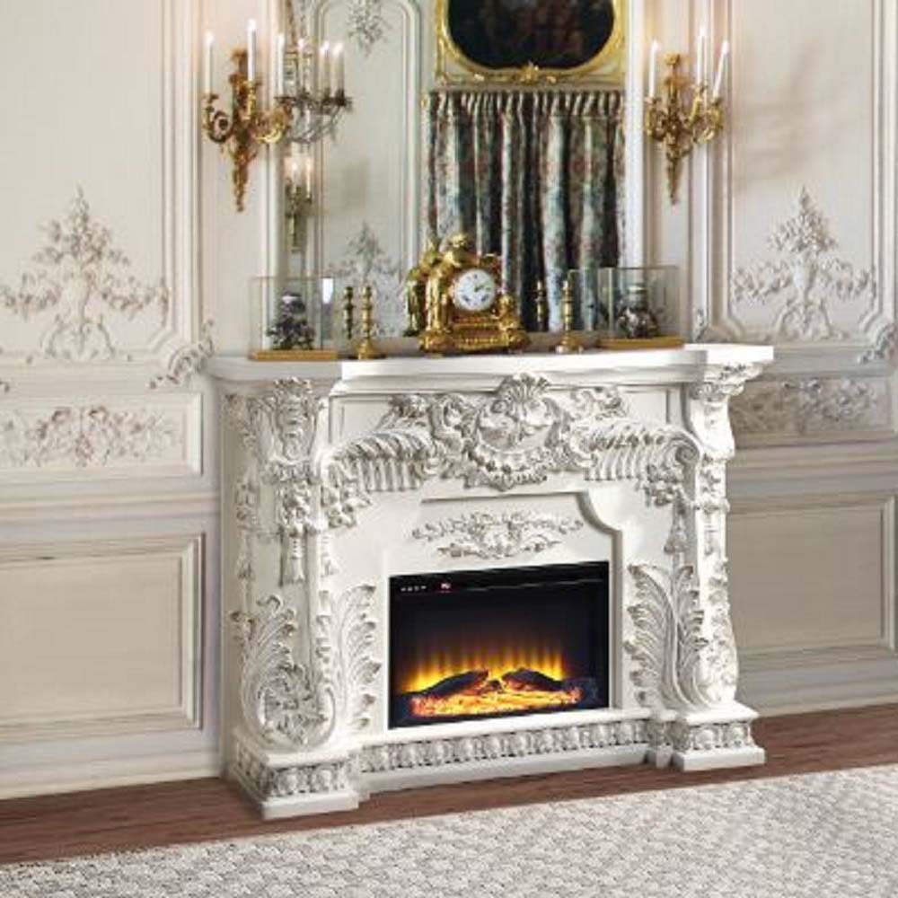 ACME Zabrina - Fireplace - Antique White Finish - 49.6" | Meri Furniture