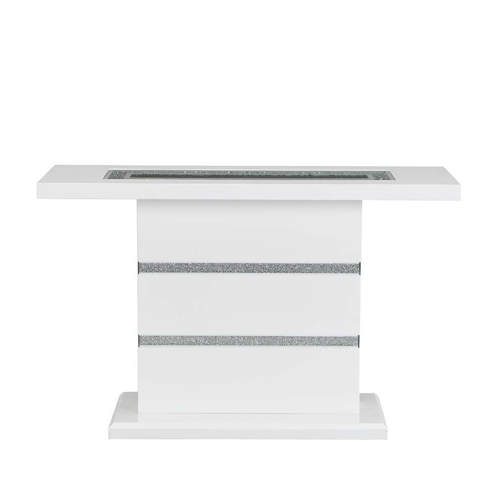 ACME Elizaveta - Console Table - Faux Crystal Diamonds & White High Gloss Finish | Meri Furniture