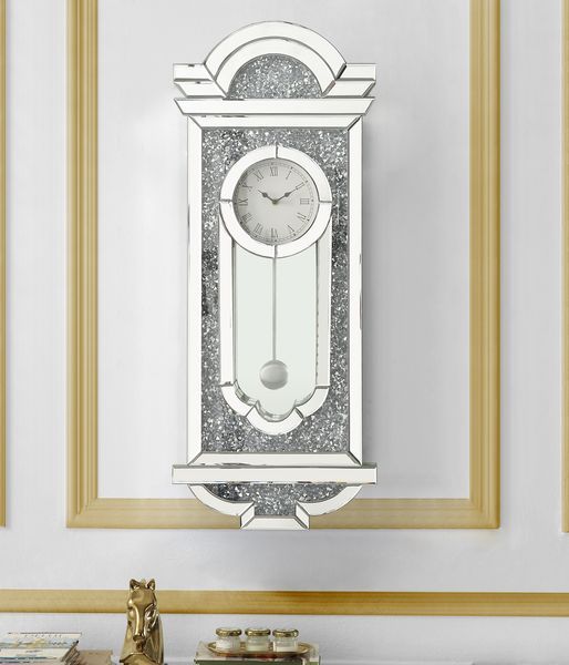ACME Noralie - Wall Clock - Mirrored & Faux Diamonds | Meri Furniture