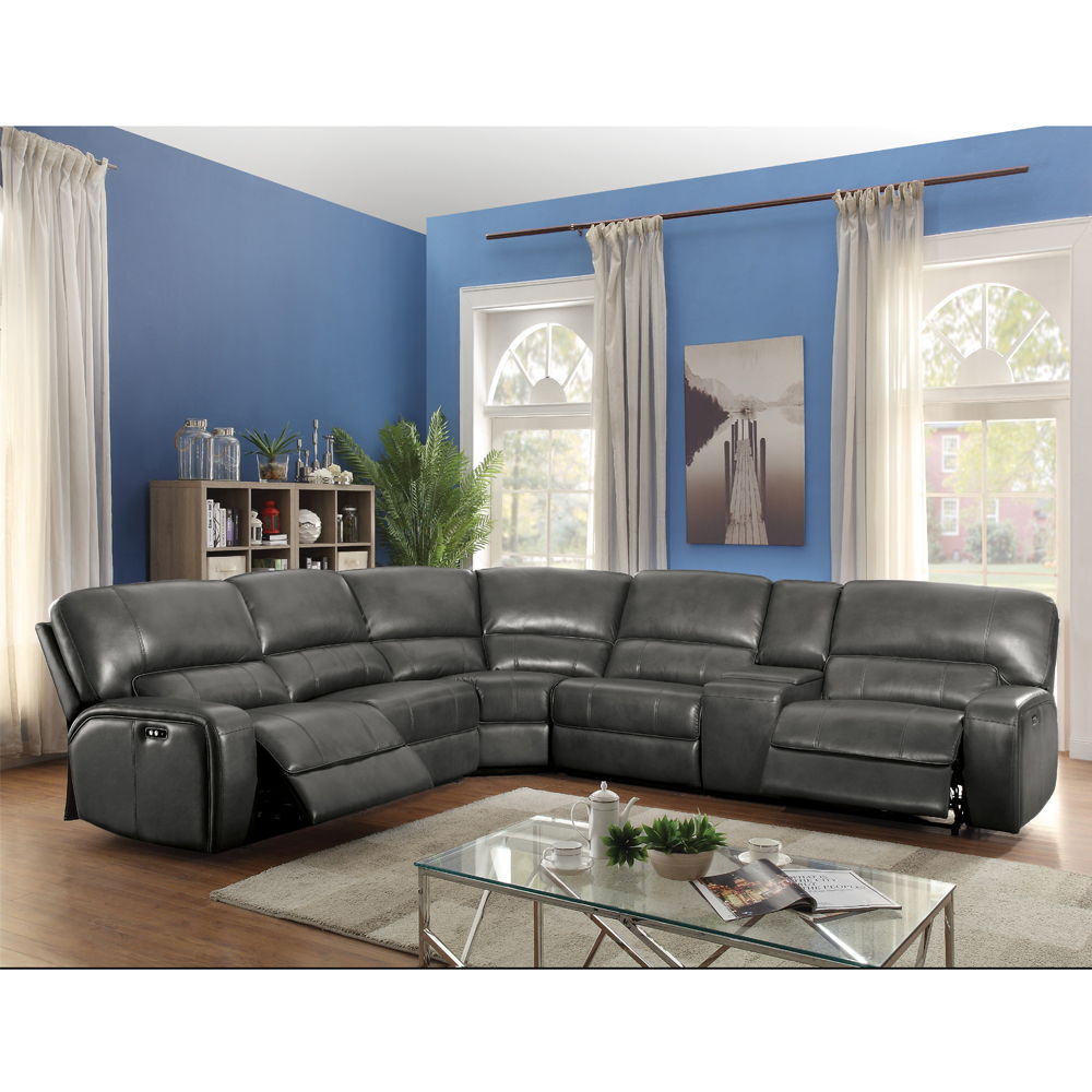ACME Saul - Sectional Sofa - Gray Leather-Aire | Meri Furniture