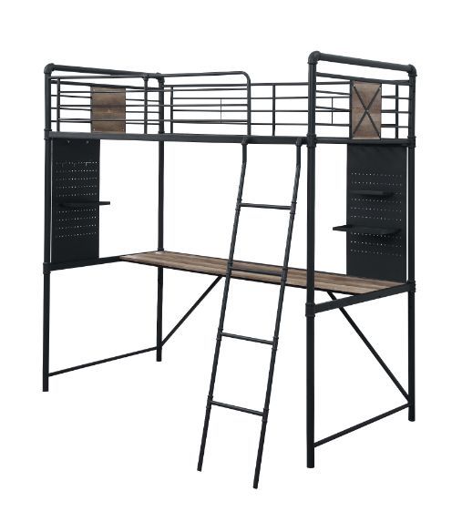 ACME Cordelia - Twin Loft Bed - Antique Oak, Sandy Black & Dark Bronze Hand-Brushed Finish - 78" | Meri Furniture
