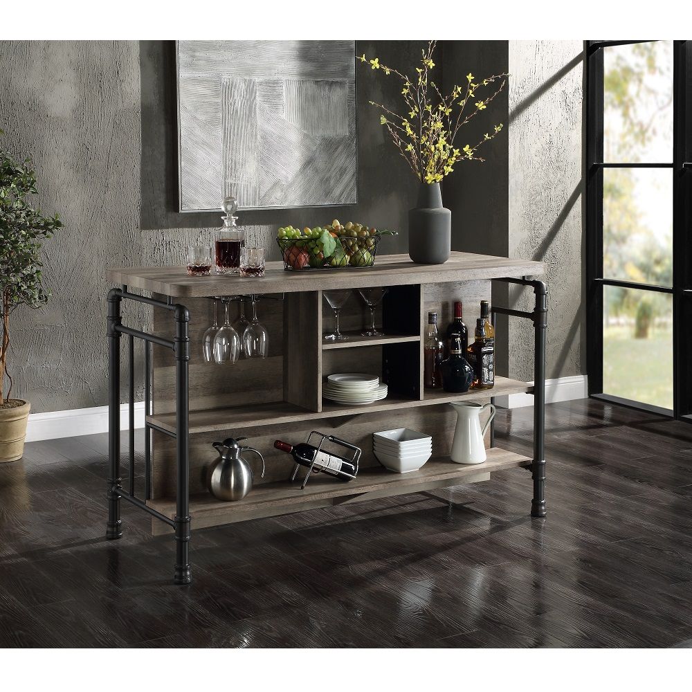 ACME Edina - Counter Height Table - Antique Oak & Sandy Gray | Meri Furniture