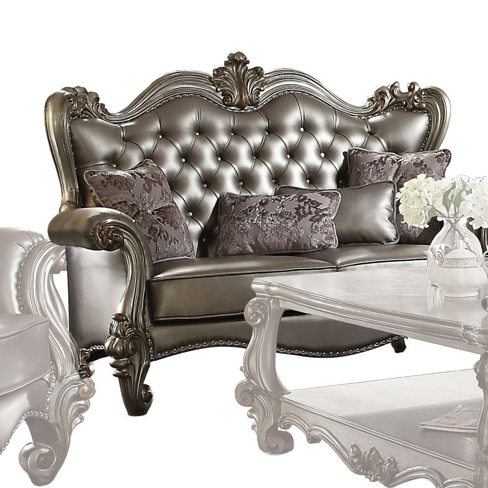 ACME Versailles - Loveseat - Silver PU & Antique Platinum | Meri Furniture