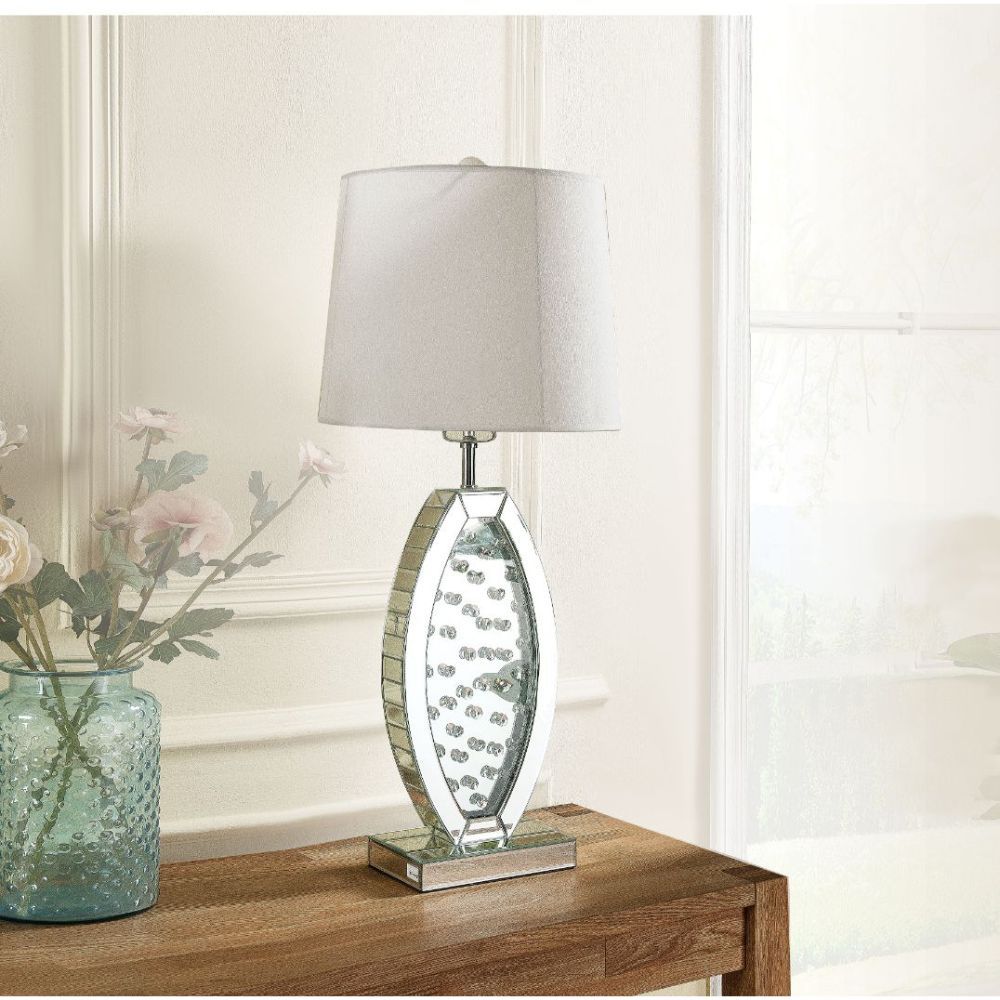 ACME Nysa - Table Lamp - Mirrored & Faux Crystals - 37" | Meri Furniture