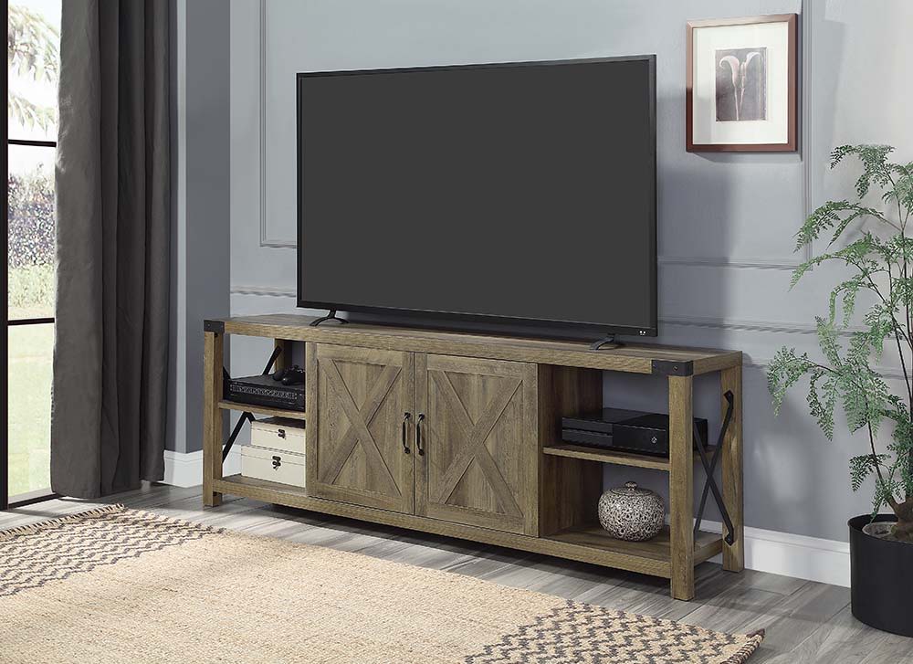ACME Abiram - TV Stand - Rustic Oak Finish | Meri Furniture
