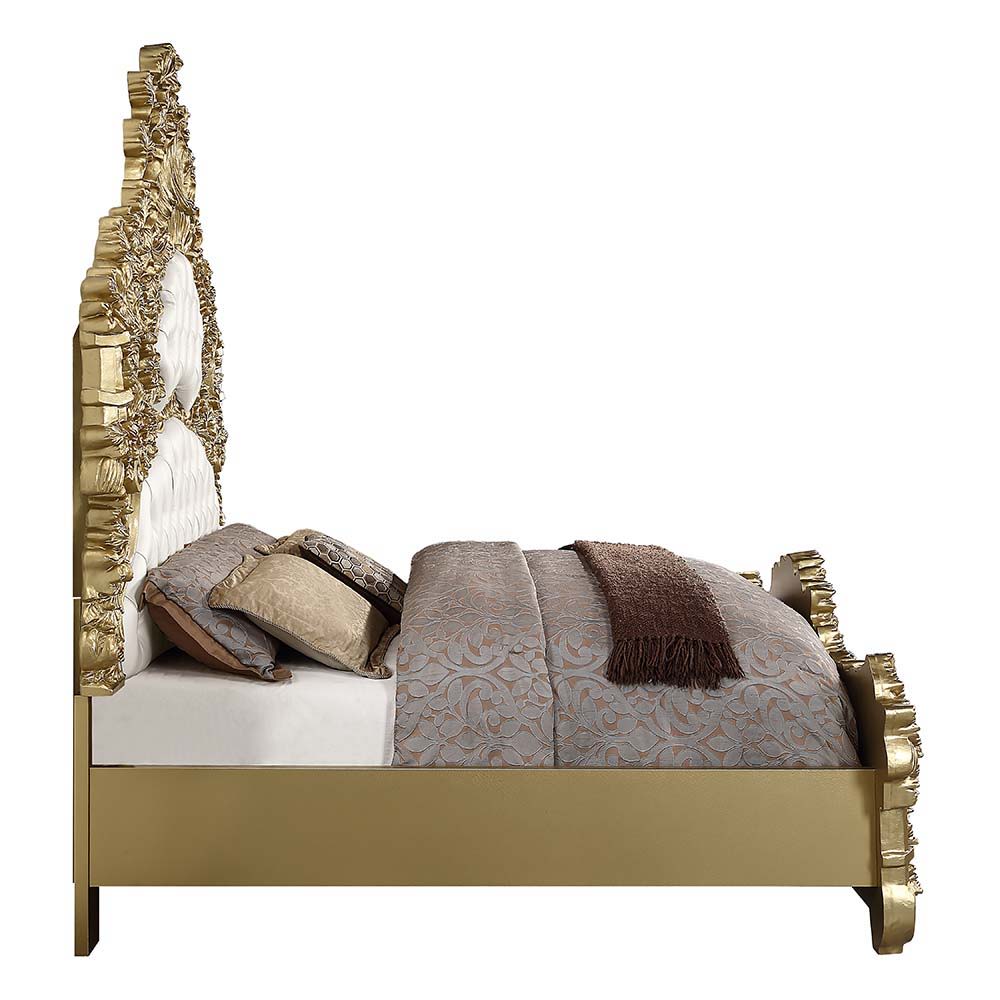 ACME Bernadette - Eastern King Bed - White PU & Gold Finish | Meri Furniture