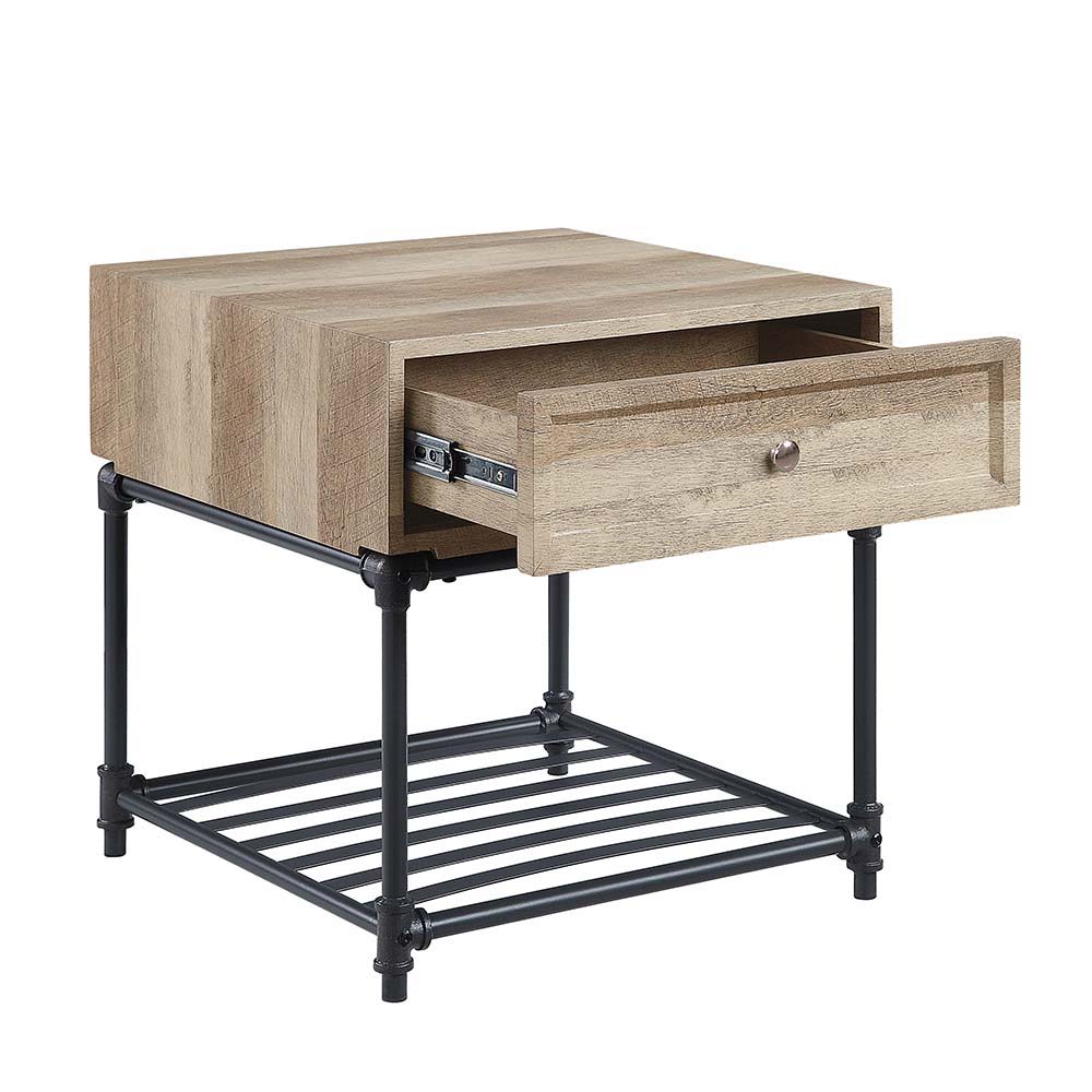 ACME Brantley - End Table - Oak & Sandy Black Finish - 22" | Meri Furniture
