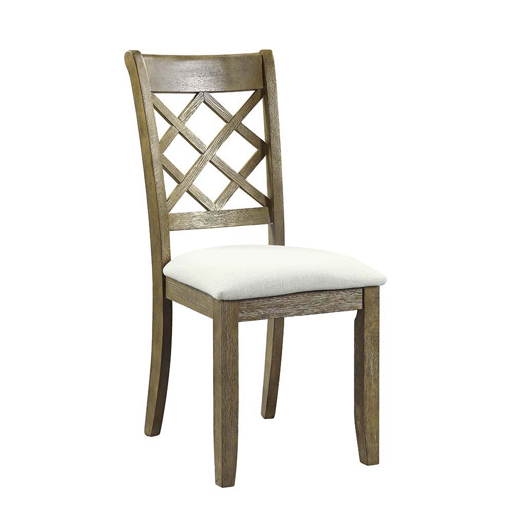 ACME Karsen - Side Chair (Set of 2) - Beige Linen & Rustic Oak Finish | Meri Furniture