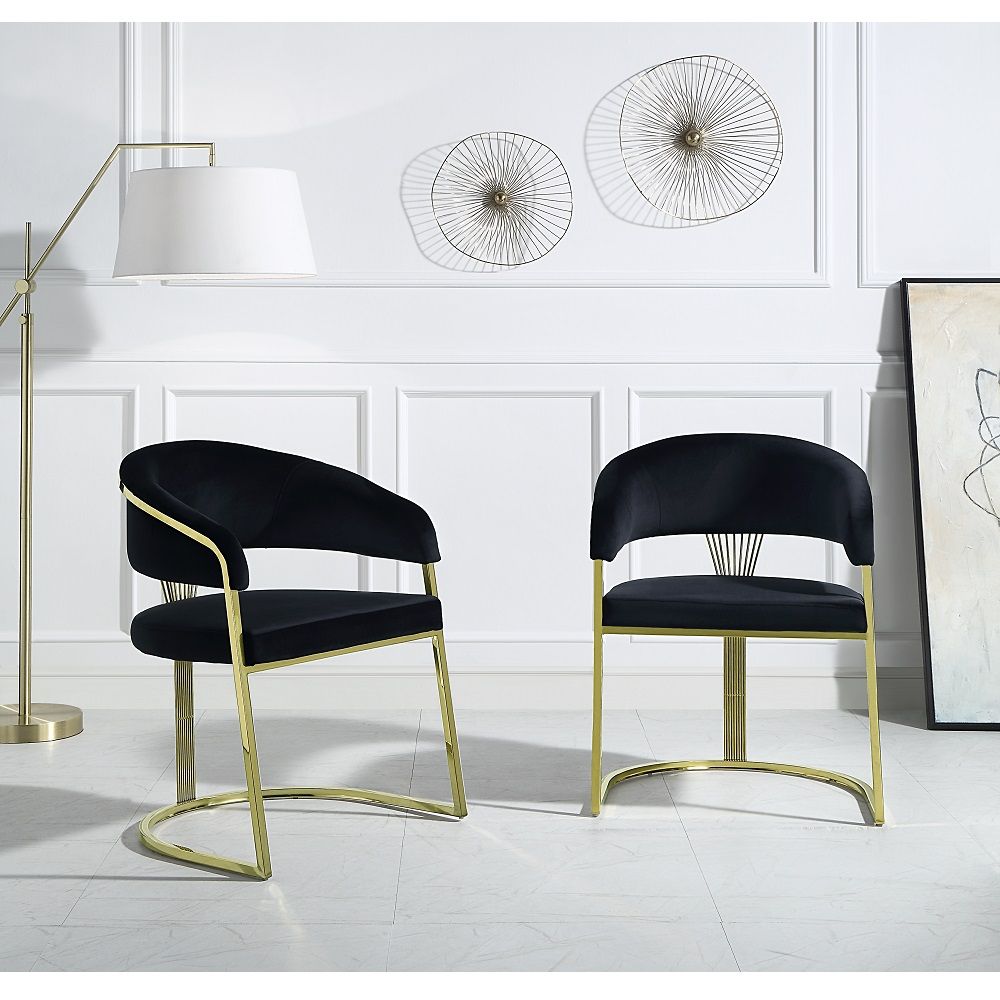 ACME Fallon - Side Chair (Set of 2) - Black Velvet & Mirrored Gold | Meri Furniture