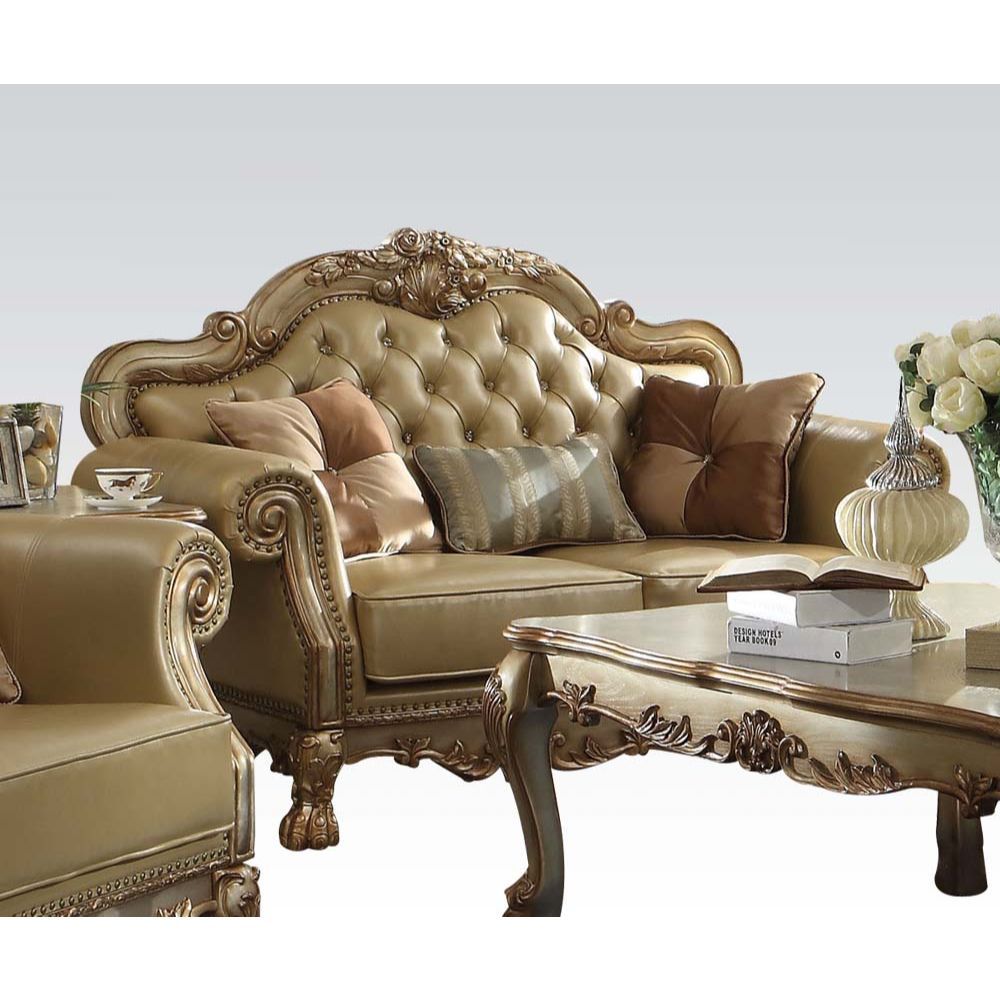 ACME Dresden - Loveseat - Bone PU & Gold Patina | Meri Furniture