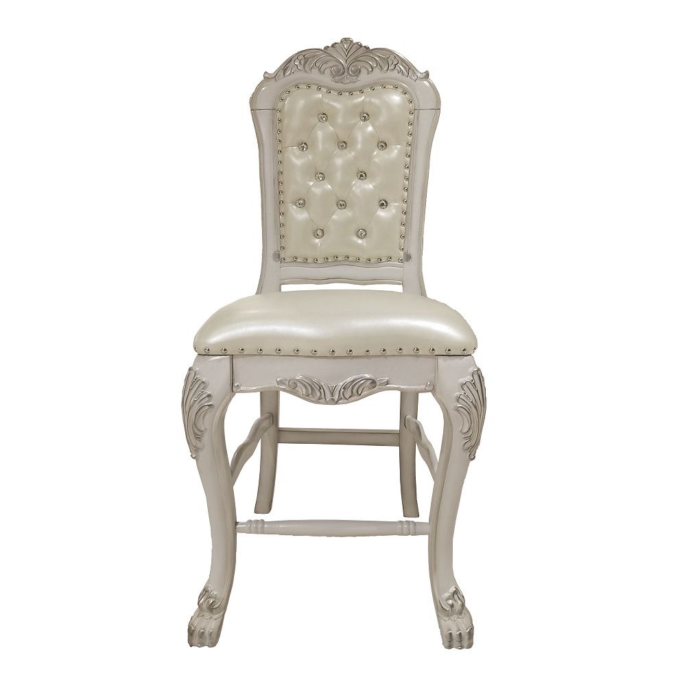 ACME Dresden - Counter Height Chair (Set of 2) - PU & Bone White Finish | Meri Furniture