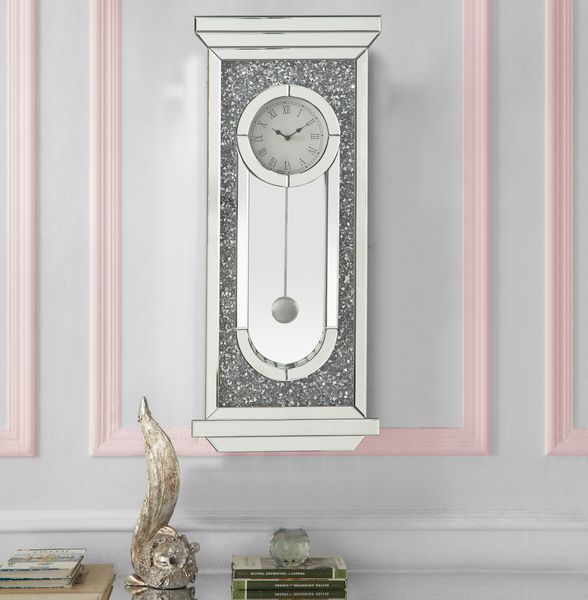 ACME Noralie - Wall Clock - Mirrored & Faux Diamonds - 34" | Meri Furniture
