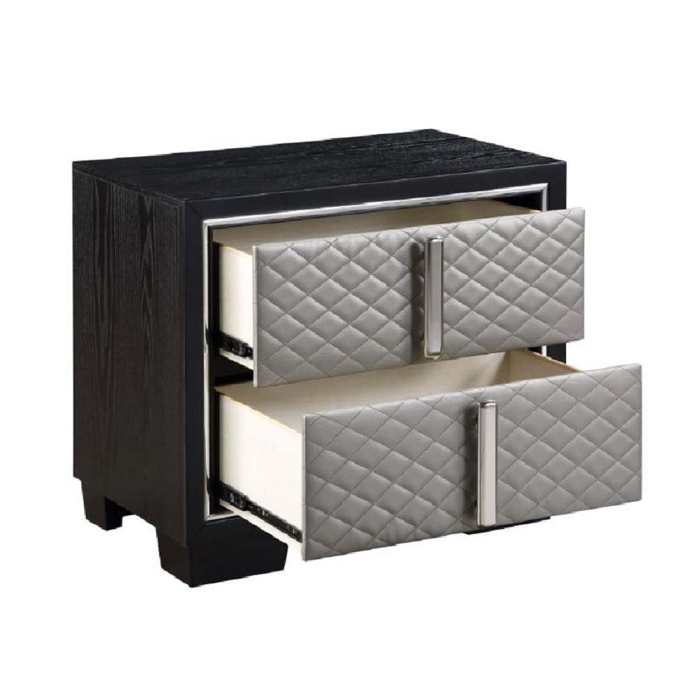ACME Nicola - Nightstand - Silver PU & Black Finish | Meri Furniture