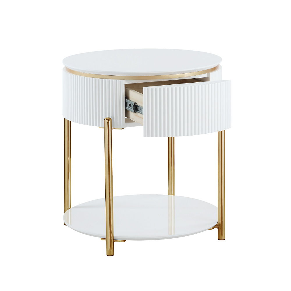 ACME Daveigh - End Table - White High & Gold | Meri Furniture