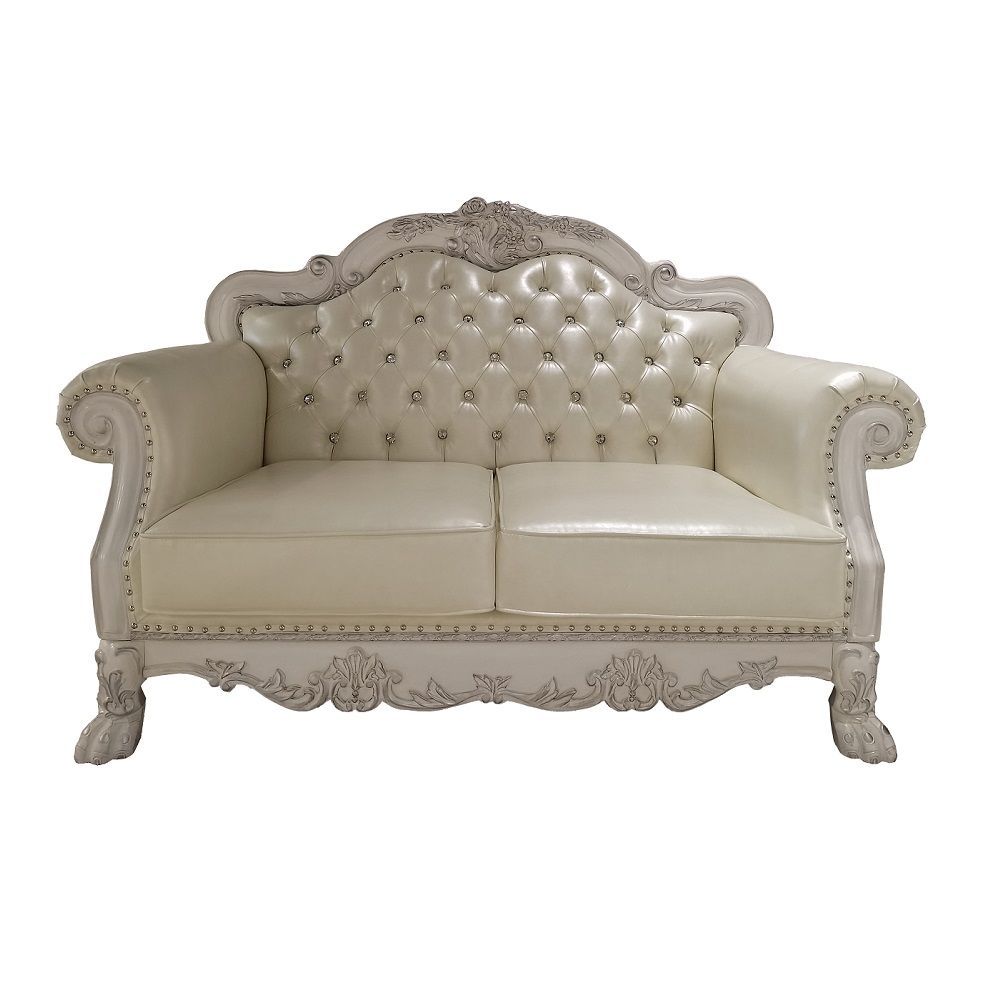 ACME Dresden Loveseat - PU & Bone White Finish | Meri Furniture