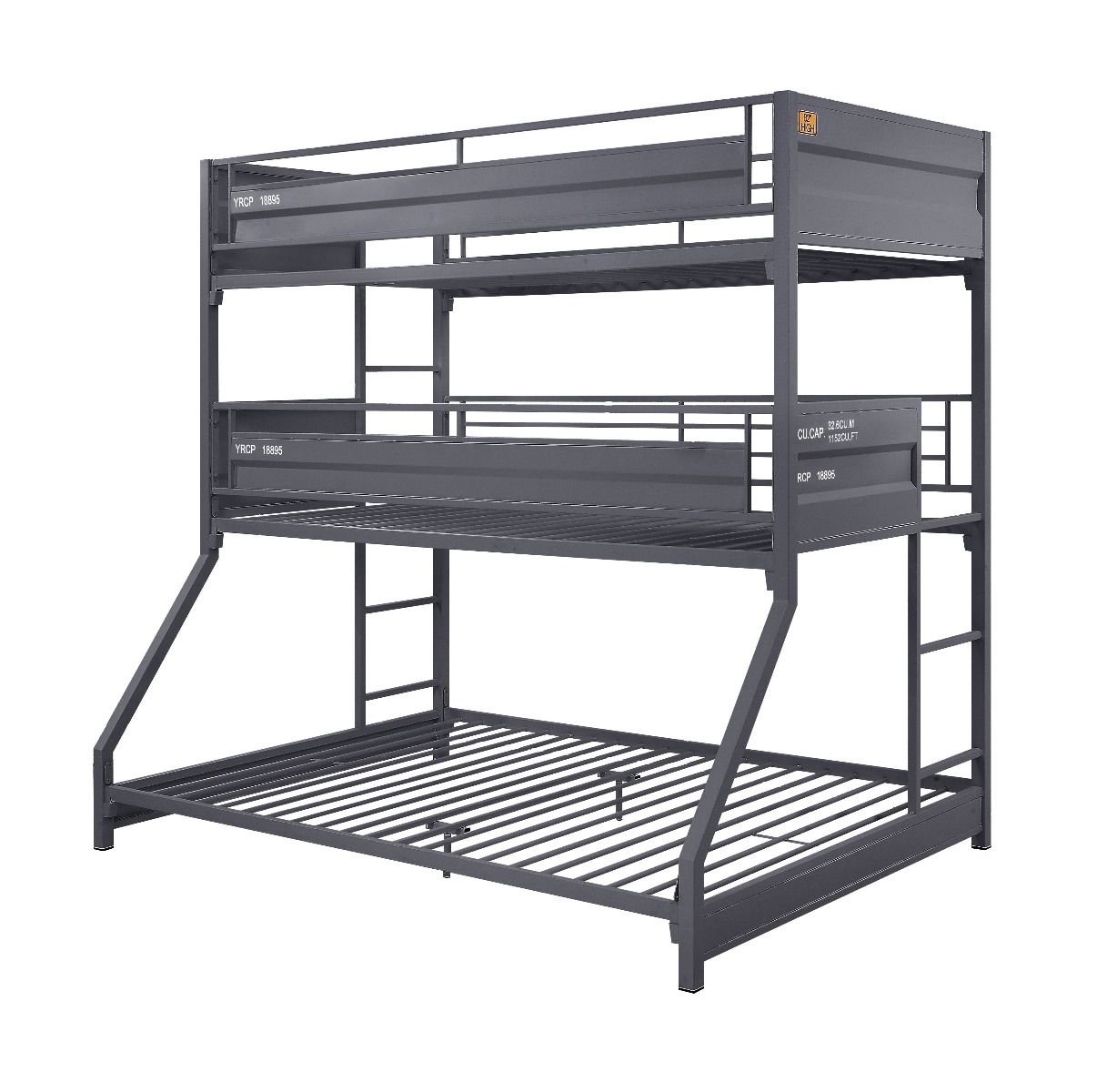 ACME Cargo - Twin Over Twin Over Full Triple Bunk Bed - Gunmetal Finish | Meri Furniture